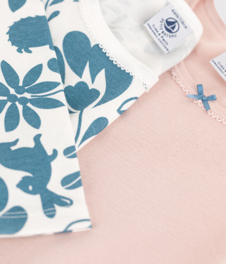 Juego de 2 camisetas de algod&oacute;n de manga larga con flores para ni&ntilde;a variante 1