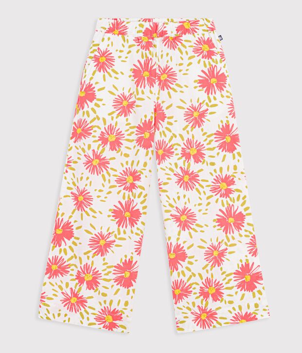 Pantal&oacute;n infantil de algod&oacute;n con flores blanco/multicolor