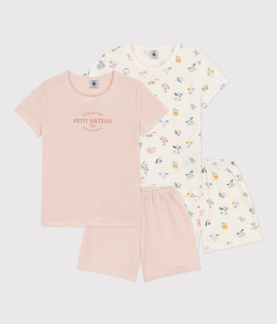Juego de 2 pijamas cortos de algodón con flores para niña variante 1