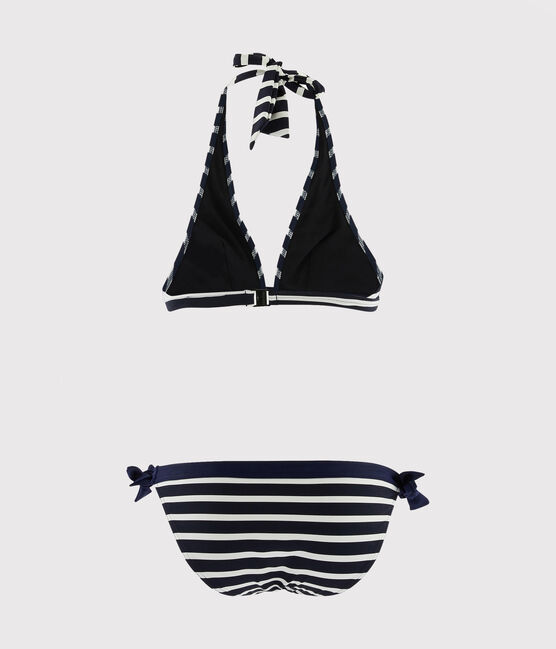 Traje de baño de 2 piezas de rayas de mujer azul SMOKING/blanco MARSHMALLOW