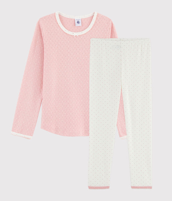 Pijama rosa con lunares de niña de punto calado blanco MARSHMALLOW/rosa CHARME