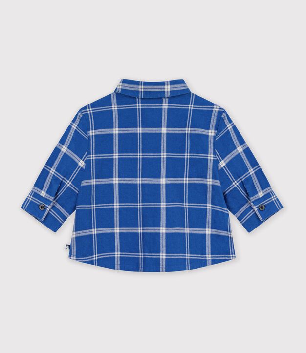 Camisa de franela a cuadros para beb&eacute; azul/crudo