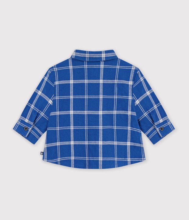Camisa de franela a cuadros para beb&eacute; azul/crudo