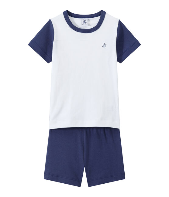 Pijama corto bicolor para niño azul CHALOUPE/blanco ECUME