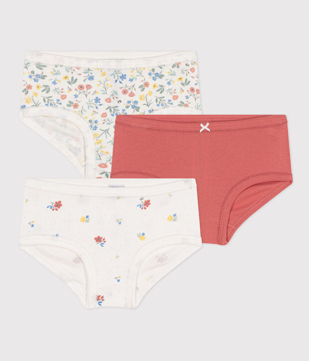 Juego de 3 braguitas infantiles de algod&oacute;n con flores de talle alto multicolor
