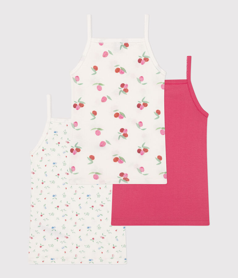 Juego de 3 camisetas infantiles de tirantes finos de algod&oacute;n con frutas multicolor