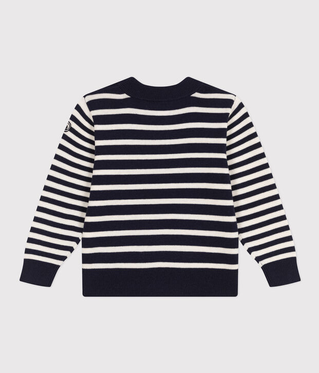 Jersey infantil de lana y algod&oacute;n a rayas azul/blanco