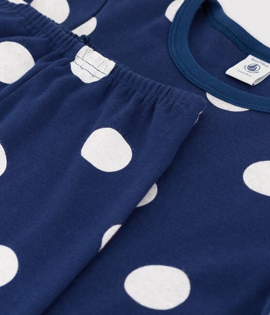 Pijama de lunares de algodón orgánico infantil unisex azul MEDIEVAL/blanco MARSHMALLOW