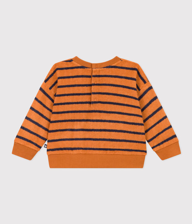 Sudadera de rizo a rayas para beb&eacute; marron/azul