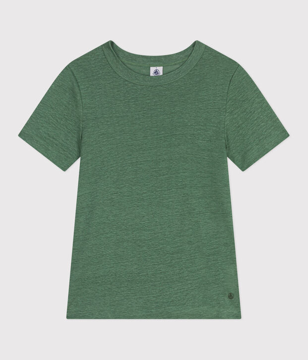 Camiseta de lino de manga corta para mujer verde