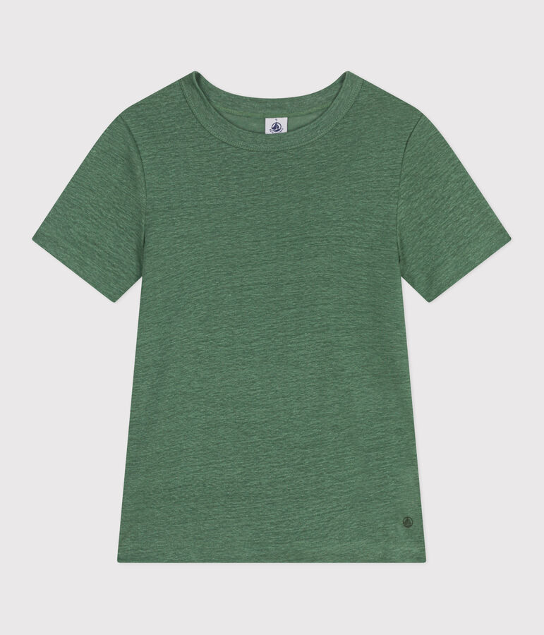 Camiseta de lino de manga corta para mujer verde