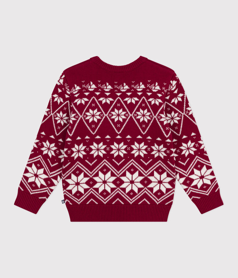 Jersey infantil de lana y algod&oacute;n con estampados rojo/crudo