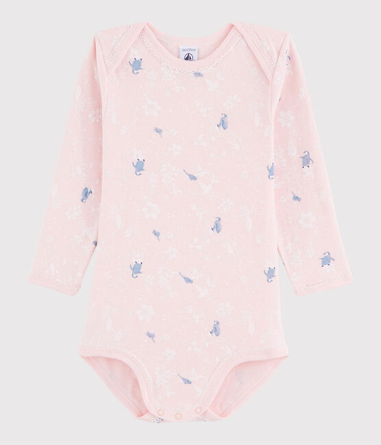 Bodi de manga larga de bebé niña rosa MINOIS/blanco MULTICO