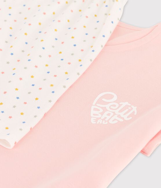Pijama rosa de algodón orgánico de chica rosa MINOIS/blanco MULTICO
