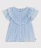 Blusa infantil lisa de manga corta de algod&oacute;n azul