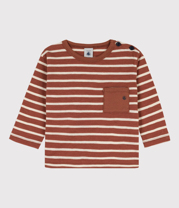 Camiseta de algod&oacute;n de manga larga para beb&eacute; marron/crudo