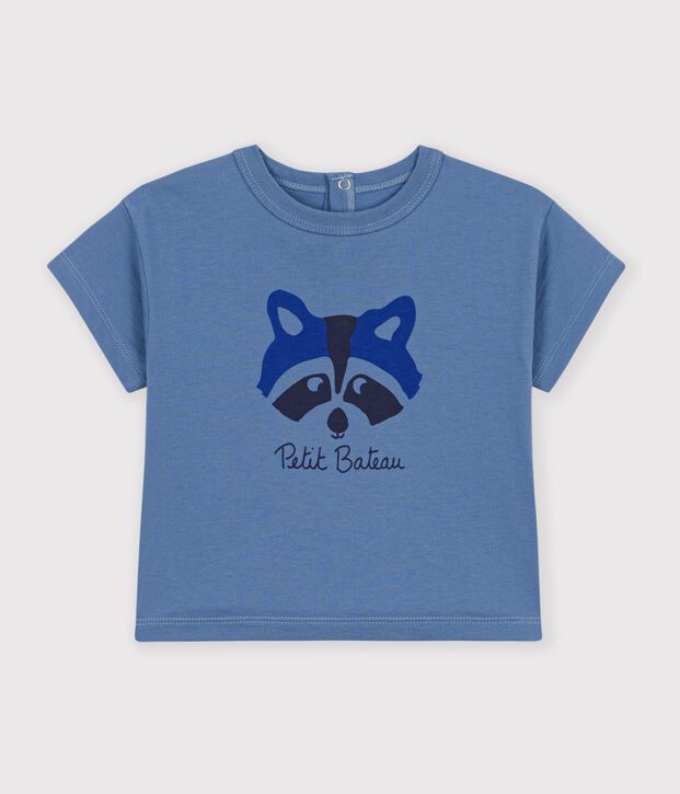 Camiseta lisa de algod&oacute;n de manga corta con estampado para beb&eacute; azul