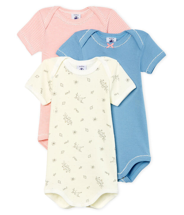 Tres bodis de manga corta para beb&eacute; ni&ntilde;a multicolor