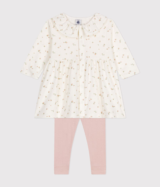 Conjunto de vestido de manga larga y leggings de algodón para bebé blanco MARSHMALLOW/blanco MULTICO