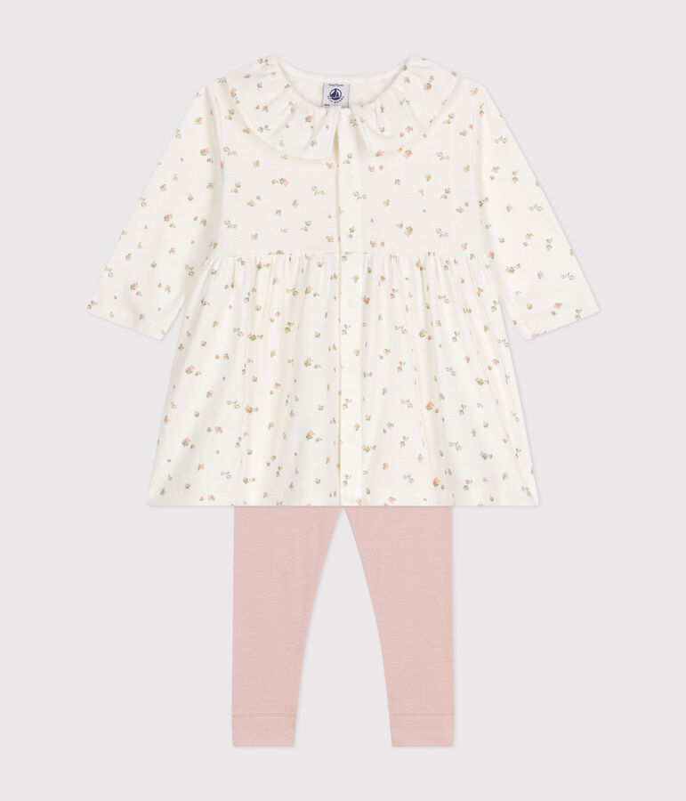 Conjunto de vestido de manga larga y leggings de algod&oacute;n para beb&eacute; blanco MARSHMALLOW/blanco MULTICO