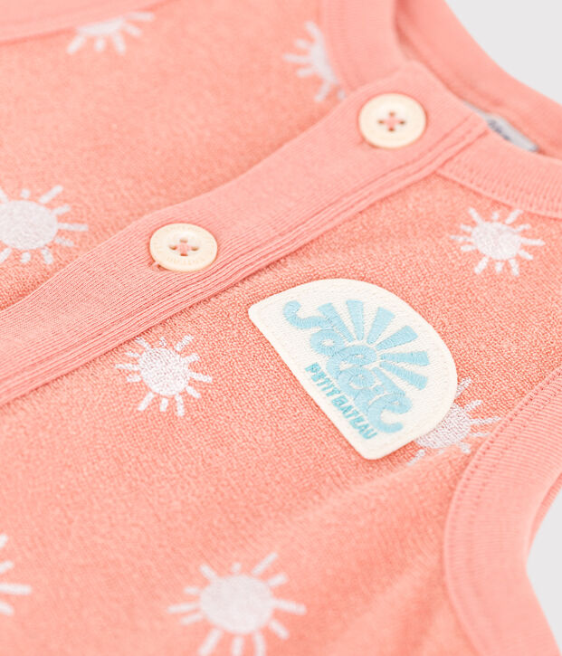 Pelele corto sin mangas de rizo de algod&oacute;n con estampado de soles para beb&eacute; naranja/blanco