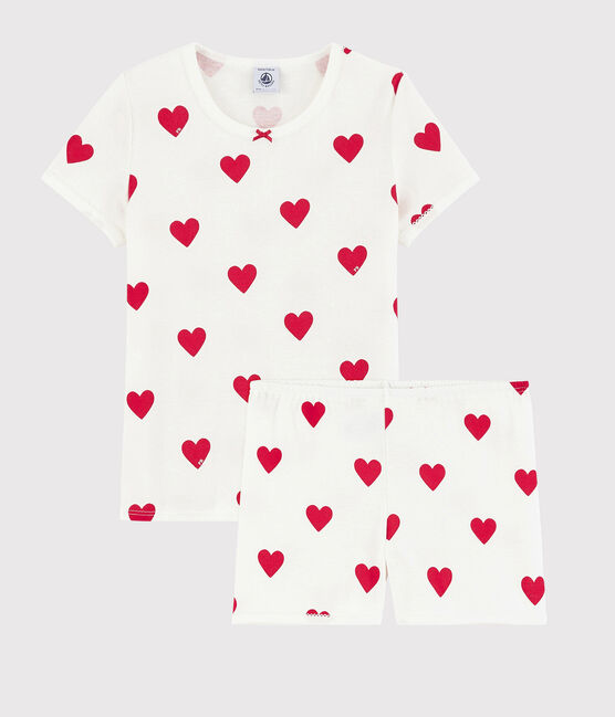 Pijama corto de algodón de niña blanco MARSHMALLOW/rojo TERKUIT