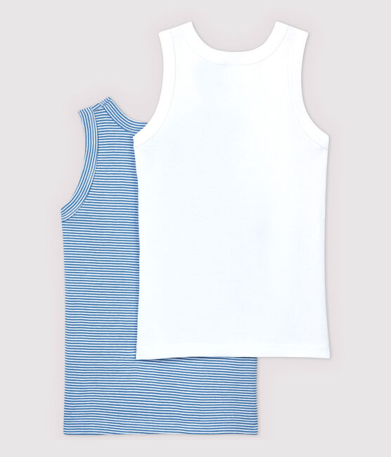 Lote de 2 camisetas de tirantes de mil rayas azules de algodón ecológico de niño variante 1
