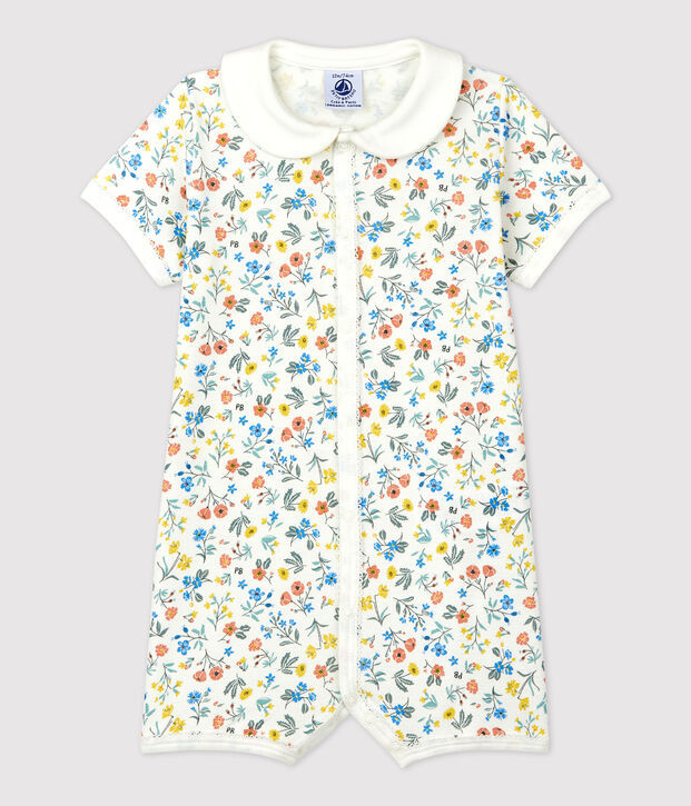 Pelele corto con flores de beb&eacute; de algod&oacute;n blanco/multicolor