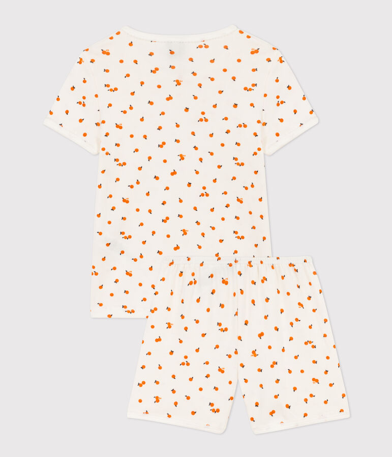 Pijama corto de algod&oacute;n con naranjillas para ni&ntilde;a blanco/multicolor