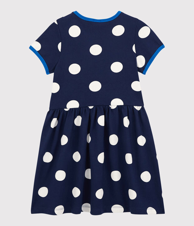 Vestido de manga corta de algod&oacute;n de ni&ntilde;a azul/blanco