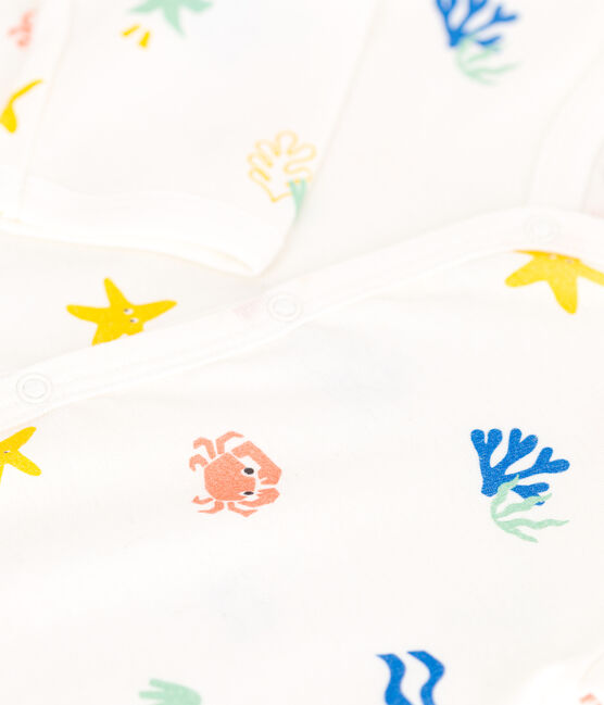 Pijama sin pies de algodón estampado para bebé blanco MARSHMALLOW/blanco MULTICO