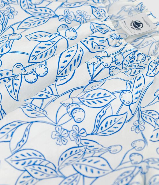 Blusa infantil de algodón de manga corta con estampado de cerezas azul MARSHMALLOW/ PORCELANA