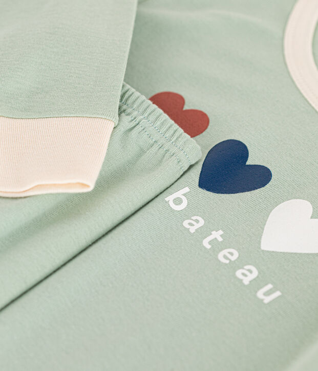Pijama infantil liso de algod&oacute;n verde