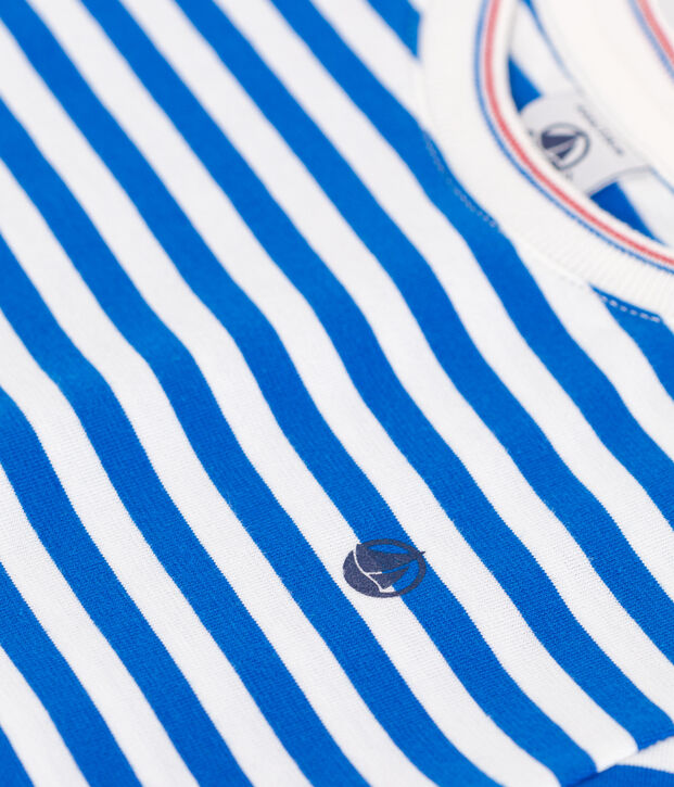 Camiseta infantil de manga corta de algod&oacute;n con rayas azul/blanco