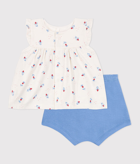 Conjunto de dos piezas de algodón con blusa con volante para recién nacido blanco MARSHMALLOW/blanco MULTICO