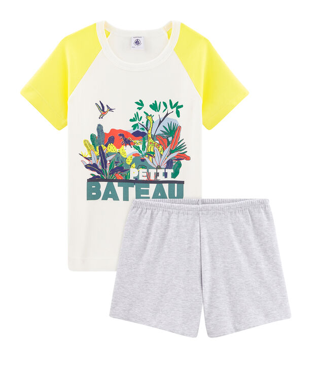 Pijama corto de punto para ni&ntilde;o blanco/multicolor