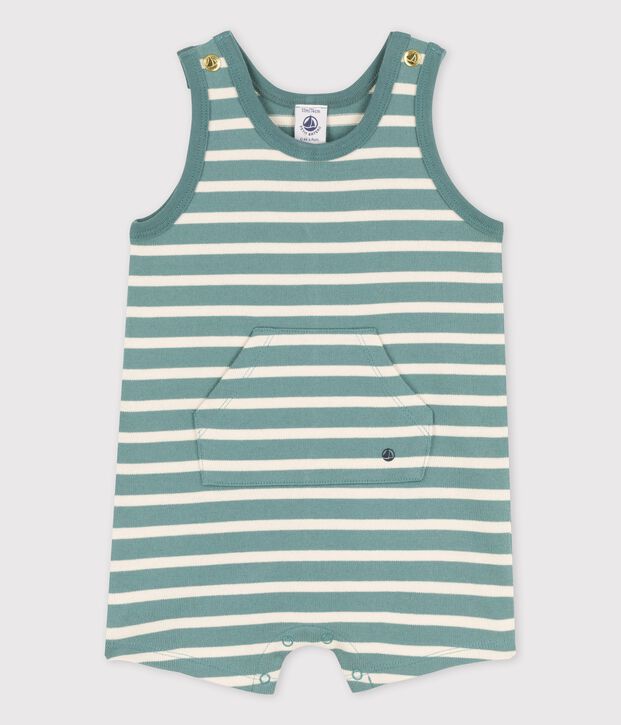 Mono corto de jersey grueso de beb&eacute; verde/crudo