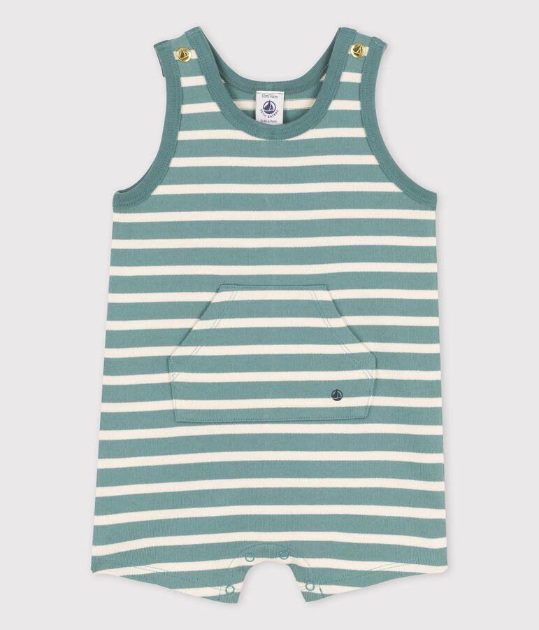 Mono corto de jersey grueso de beb&eacute; verde/crudo