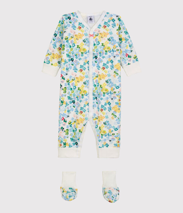 Pijama de flores de beb&eacute; ni&ntilde;a de felpa blanco/multicolor