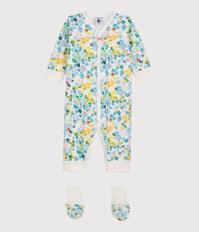 Pijama de flores de beb&eacute; ni&ntilde;a de felpa blanco/multicolor