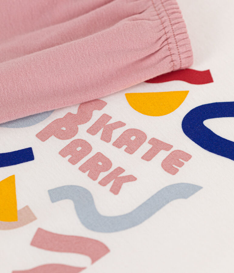 Pijama infantil corto y liso de algod&oacute;n blanco/multicolor