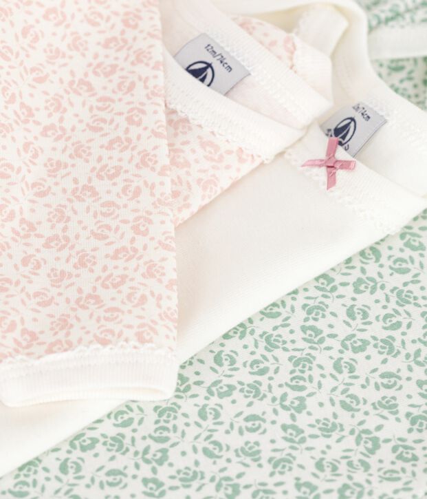 Juego de 3 bodis de algod&oacute;n de manga larga con flores para beb&eacute; multicolor