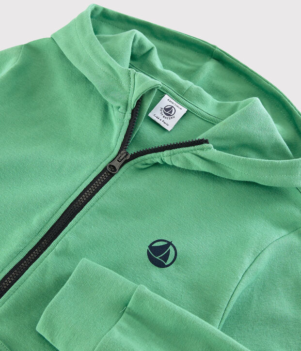 Sudadera con cremallera y capucha de algod&oacute;n de ni&ntilde;o verde