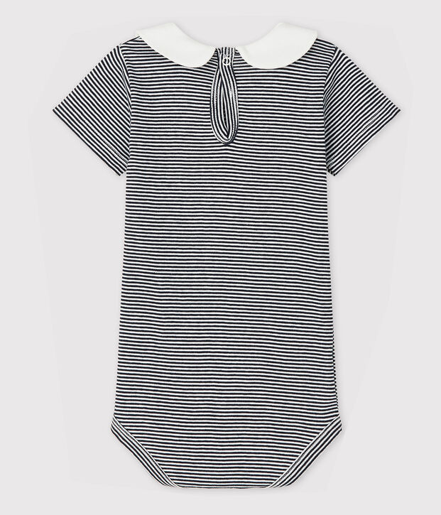 Body de cuello claudine de algod&oacute;n de beb&eacute; ni&ntilde;a azul/blanco