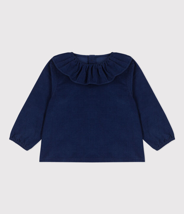 Blusa de micro pana de manga larga para beb&eacute; azul