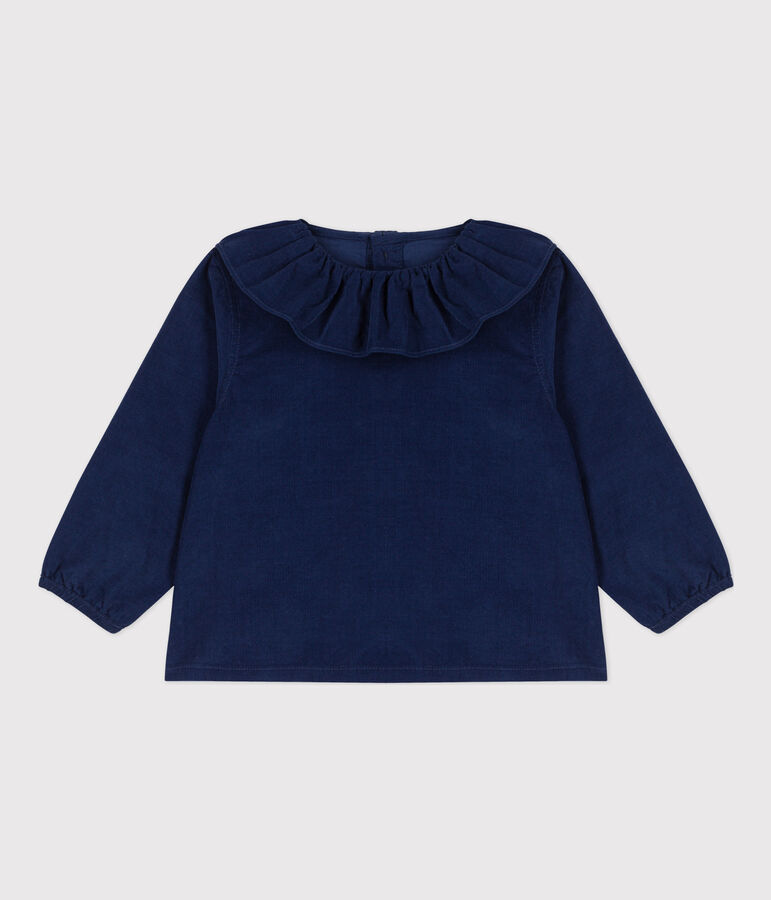 Blusa de micro pana de manga larga para beb&eacute; BLEU FONCE