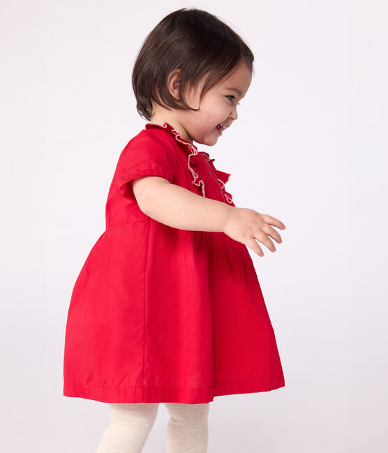 Vestido liso de algodón de manga corta y pololo para bebé rojo TERKUIT