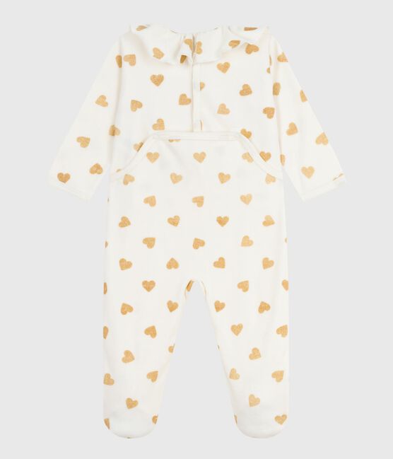 Pijama de terciopelo con abertura trasera y estampado de corazones dorados para bebé MILK/ DORE