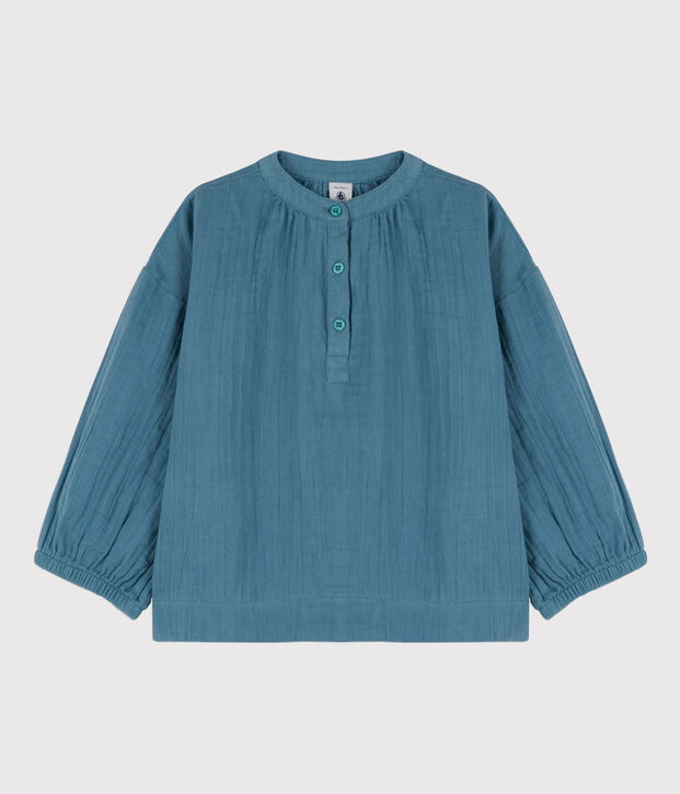 Blusa de gasa de algod&oacute;n de ni&ntilde;a azul