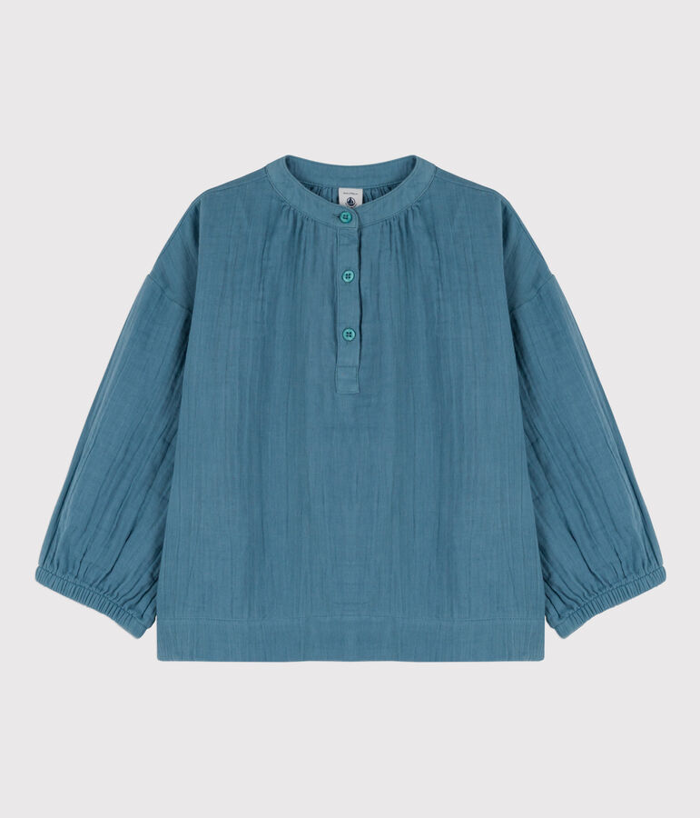 Blusa de gasa de algod&oacute;n de ni&ntilde;a azul